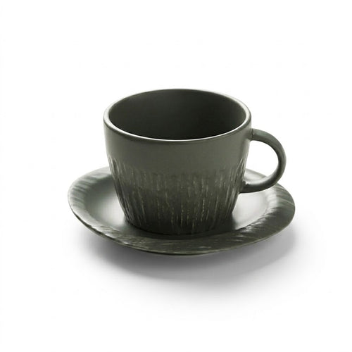 Stone-Textured Coffee Cup and Saucer Set